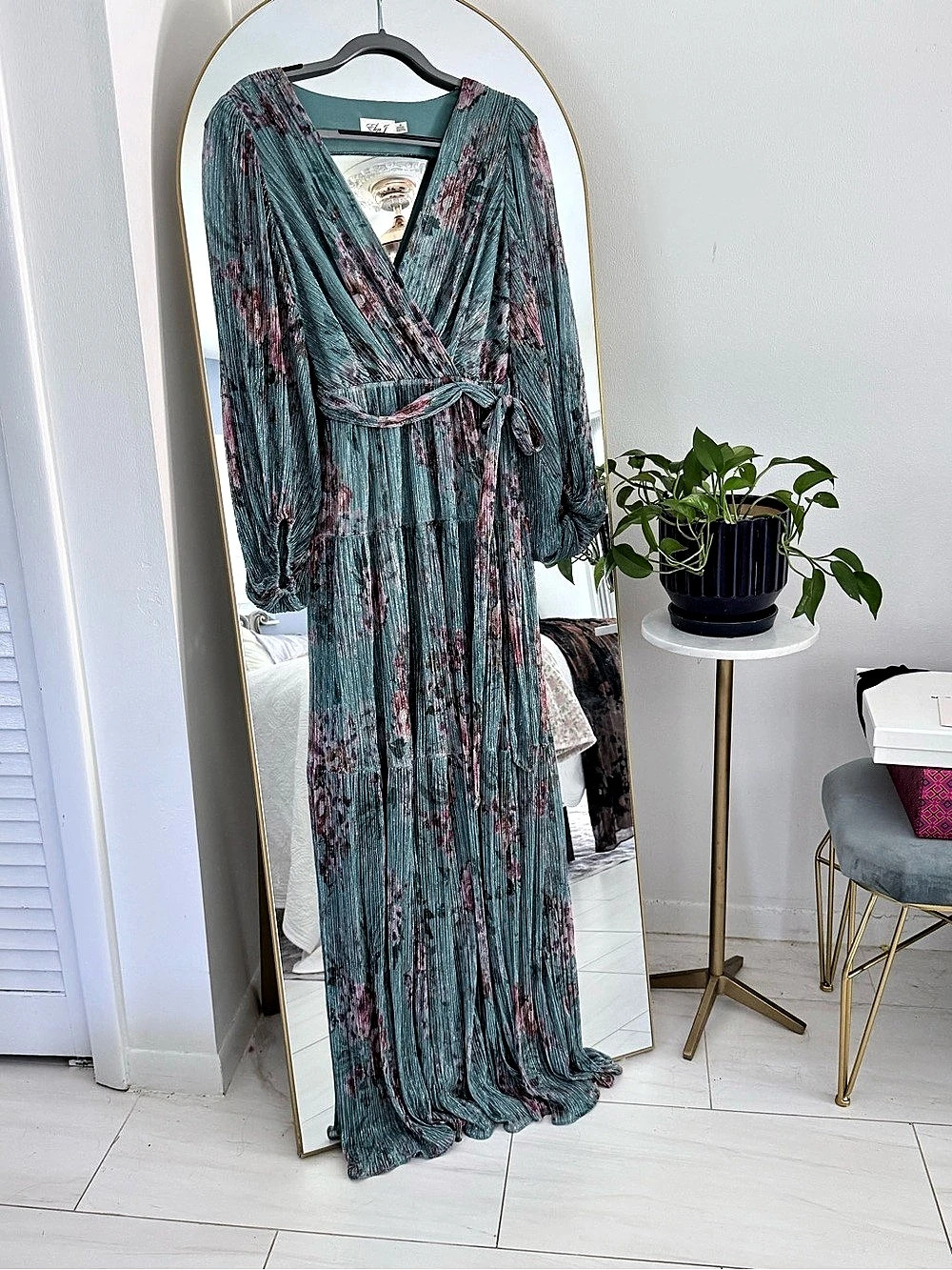 Eliza J Floral Wrap Maxi Evening Gown in Blue & Pink Size 10 Like New